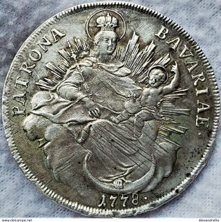 1 Thaler 1778 H.  St Germany Bavaria Bayern Karl Theodor Madonna & Child Top Grade