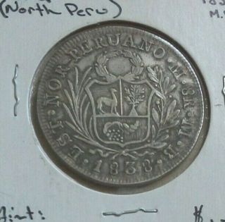 1838 - 8 - Reales Silver Coin From Peru Antique Coin Lima Rare.