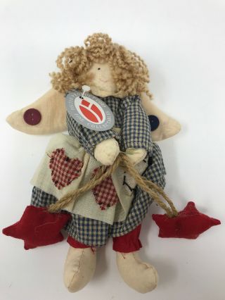 Delton 8 Inches Angel Doll,  Plaid Dress,  Hearts With Tag 9076 - 3 Plush Fabric