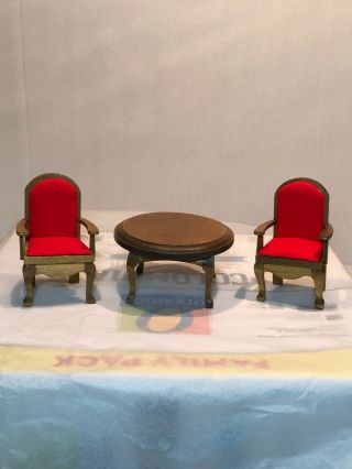 Dollhouse Miniatures Wood Table & 2 Chairs