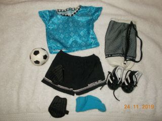 American Girl Doll Blue Soccer Outfit 2001 Partial Set Ball Top Cleats Shorts Ba