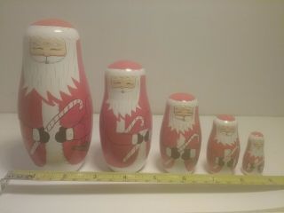 Set Of 5 Wooden Smiling Santa Claus With Christmas Nesting Stackable Doll