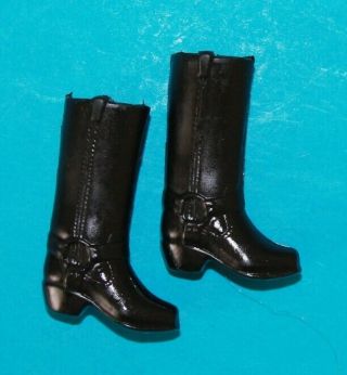 Barbie Black Motorcycle Biker Rubbery 2 " Boots Heels Simulated Buckle Accessory