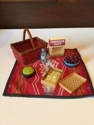 American Girl Saige Picnic Set Blanket Water Chips Grapes Quacamole Basket