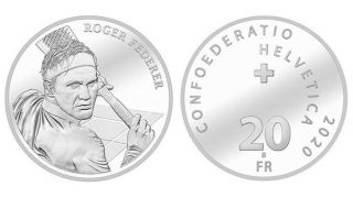 Federer 20 Franc Silver Coin Uncirculated,  On Swiss