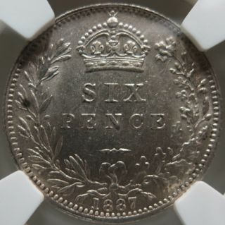 Great Britain 6 Pence Sixpence 1887 Ngc Ms 63 Unc Jubilee & Wreath Victoria