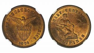 Philippines - 1/2 Centavo 1904,  Bronze,  Ngc Ms 64 Rb,  Ref.  Km 162