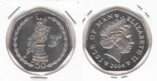 Isle Of Man Rare 50 Pence Unc Coin 2004 Year Km 1293 Motorcycle Tt Races Trophy