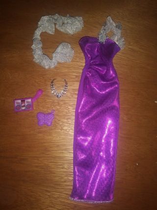 Barbie Doll Purple Ball Gown & Accessories Gently