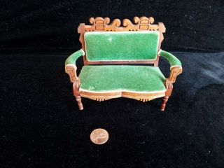 Dollhouse Miniatures Wood & Velvet Sofa Loveseat Handmade Furniture 1:12