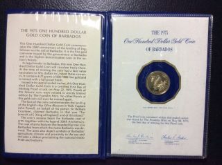 1975 Barbados $100 Gold Proof Coin