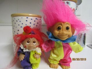 Russ Pink Hair 5 " Troll Doll In Clown Suit Plus 3 " Dam Clown Troll