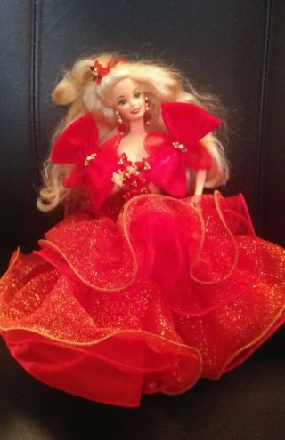 1993 Happy Holidays Barbie Doll Christmas Special Ed.  Red Gold Gown