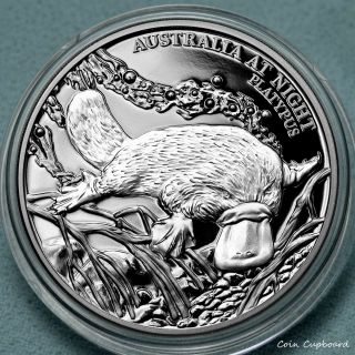 2018 - Niue $1 " Australia At Night " - Platypus 1 Oz Black Proof.  999 Silver Coin
