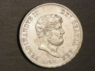Italy - Naples & Sicily 1857 120 Grana Silver Crown Xf - Au