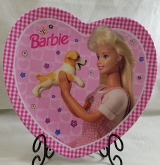 Zak Designs Melamine Heart Plate 1996 Mattel Barbie & Puppy Dog 8 "