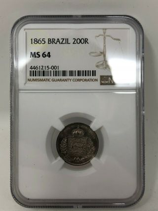 1865 Brazil 200 Reis Ngc Ms64