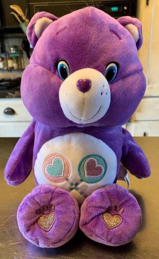2015 Care Bears 14” Share Bear Purple Lollipop Talks Sings Moves Plush Toy Vgc