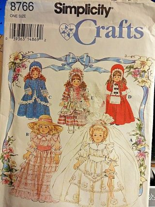 Simplicity Crafts Pattern 8766 Dress Accessories 5 For 16 & 18 " Collector Doll