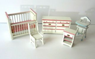 Nursery Doll House Furniture Miniature Crib High Chair Dressers Chair