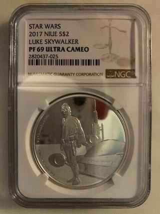 2017 Niue $2 Silver Star Wars Luke Skywalker Coin Ngc Pf69