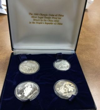 1980 China Set Of 4 Silver Olympic Proof Coins In Case