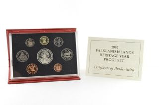 1992 Falkland Islands 8 Coin Proof Set - Heritage Year - Display Book & 141