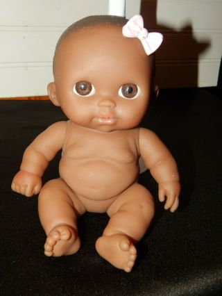 8 " Berenguer Chubby Baby Doll African American W/ Pink Bow Nude Vinyl Euc