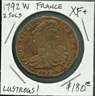 France - Historical Louis Xvi Bronze 2 Sols,  1792 W,  Lille