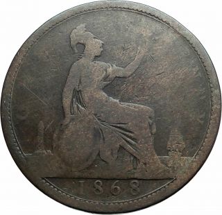 1868 UK Great Britain United Kingdom QUEEN VICTORIA Penny Coin i79515 2