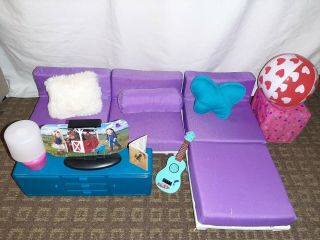My Life 18 " Doll Purple Living Room Furniture With Accessories Couch Tv W/stand