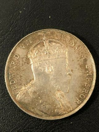 1908 Straits Settlements Silver One Dollar Edward Vii Crown Coin