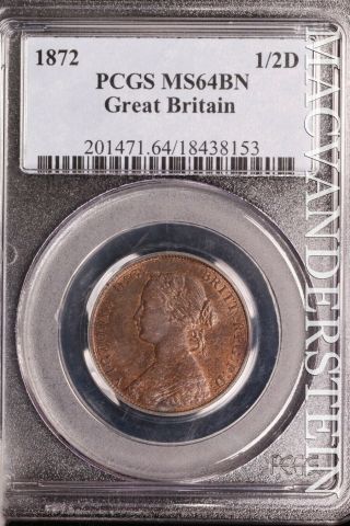 Great Britain: 1872 Half Penny - Pcgs Ms64bn - Brilliant Uncirculated Slg138
