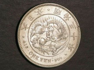 Japan 1897 (yr30) 1 Yen Silver Crown Au - Unc