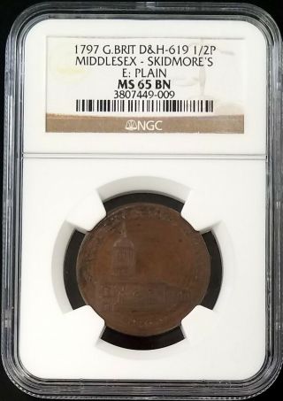 1797 Great Britain Half Penny,  Middlesex - Skidmores,  D&h - 619,  Ms 65 Bn By Ngc