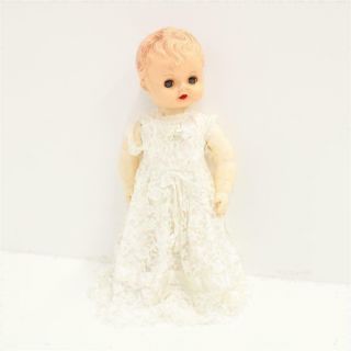 Vintage Plastic Doll In White Dress 413