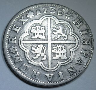1736 Spanish Silver 2 Reales Piece Of 8 Real Colonial Old Pirate Treasure Coin