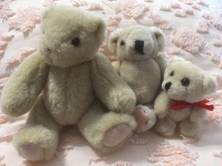 Three Little Teddy Bears.  One Is Vermont Teddy Bear Company.  All Jointed.