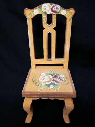 Doll Size Hand Painted Wood Chair 12 " H,  4.  5 " W,  4.  5 " D.  Painted By Milson & Louis