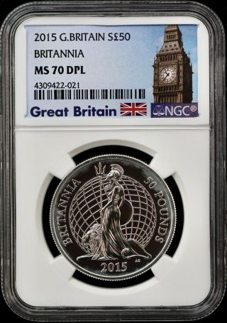 2015 Great Britain Silver £50 Pound Britannia Ms 70 Deep Proof Like Coin
