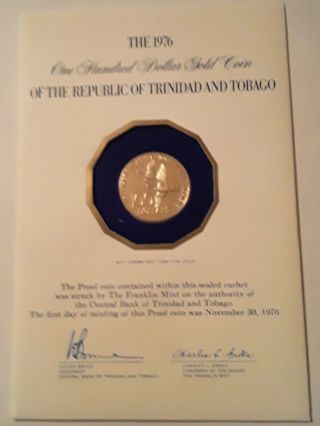 1976 Trinidad And Tobago $100 Gold Coin Minted November 30,  1976
