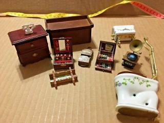 Miscellaneous Wood Doll House Accessories Sewing Kit,  Record Player,  Furniture,