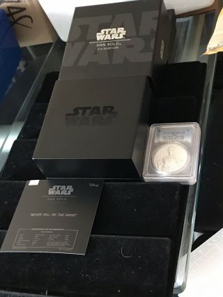 2017 Niue Star Wars Han Solo 2oz Silver Proof High Relief Coin Pcgs Pr70dcam