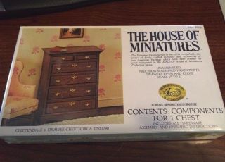 1/12 Chippendale 6 Drawer Chest Kit 40010 House Of Miniatures Open Complete