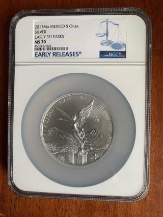 2017 5oz.  999 Silver Libertad Ngc Ms70 Early Releases