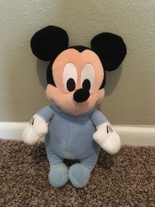 11” Disney Parks Babies Mickey Mouse Stuffed Plush Doll - Light Blue