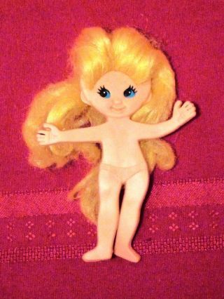 1969 Ideal 5 " Flatsy Doll Blonde Yellow Hair Nude Blue Eyes B8