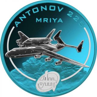 Tuvalu 2008 1$ Antonov Aircraft Space Blue Edition - An - 225 1 Oz Silver Coin