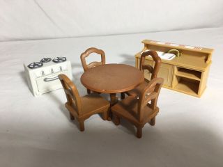 Calico Critters/sylvanian Families Kitchen Furniture Table With 4 Chairs