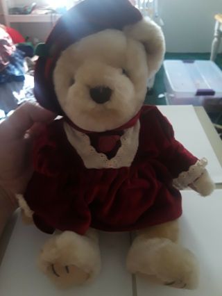 Brass Button Bear,  Pearl With Red Dress.